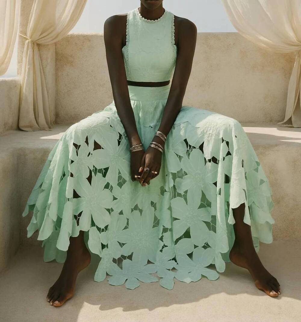 NEW LACE calisto crop top and skirt set in turquoise